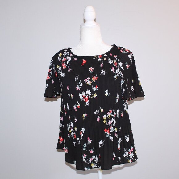 Ann Taylor Floral Pleated Blouse Short Sleeve Size XXSP - Picture 1 of 7